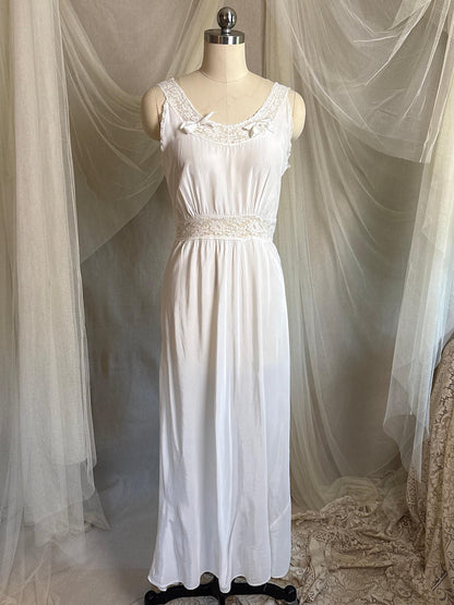 Vintage 1940's Nightgown & Peignoir Set - White Rayon with Cotton Lace by Lady Doretta | XS, S
