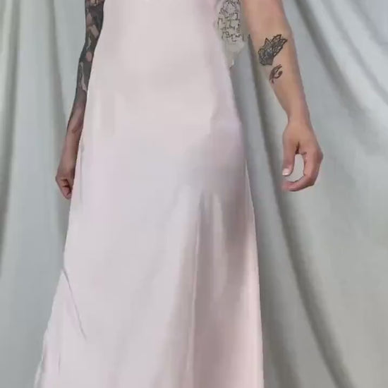 Vintage 1940's Nightgown | Petal Pink Rayon with Darted Shoulders & Keyhole Neckline | Size S, M | Textron