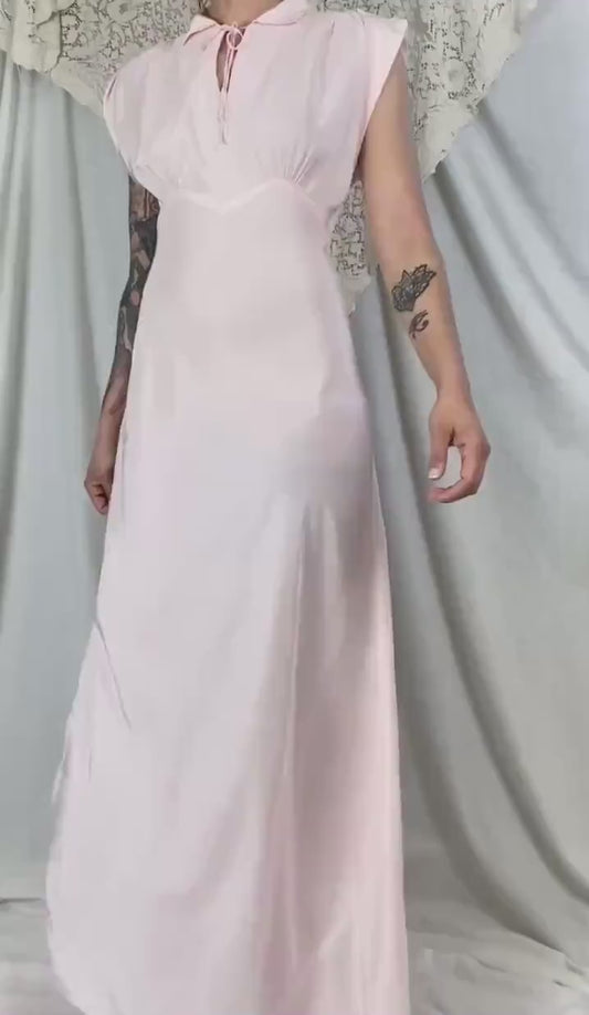 Vintage 1940's Nightgown | Petal Pink Rayon with Darted Shoulders & Keyhole Neckline | Size S, M | Textron