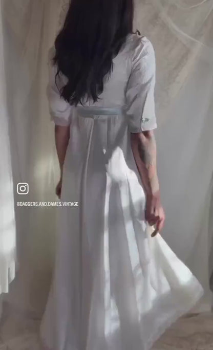 Vintage 1950's White Rayon Satin Nightgown & Peignoir Set with Alençon Lace - Size XS, S