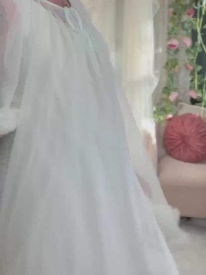 Vintage 1960's Peignoir Set - Pale Green Nylon Chiffon with Ruffled Tulle - by Al Sterling