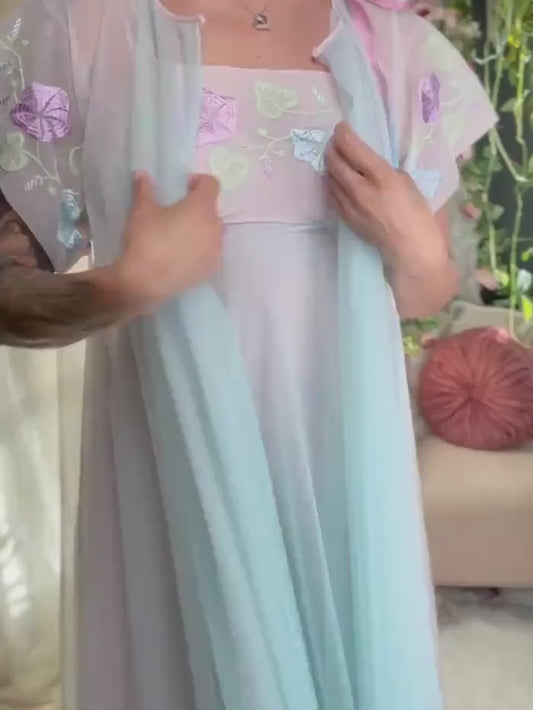 Vintage 1950's - 1960's Peignoir Set - Sheer Baby Blue & Lilac Purple Nylon Chiffon - by Vanity Fair