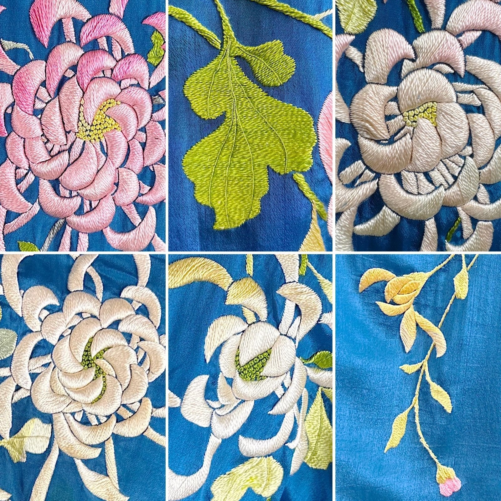 Vintage 1910's - 1920's Japanese Kimono Robe - Cobalt Blue Silk with Floral Embroidery & Fringe Sash - Size Free - Daggers & Dames