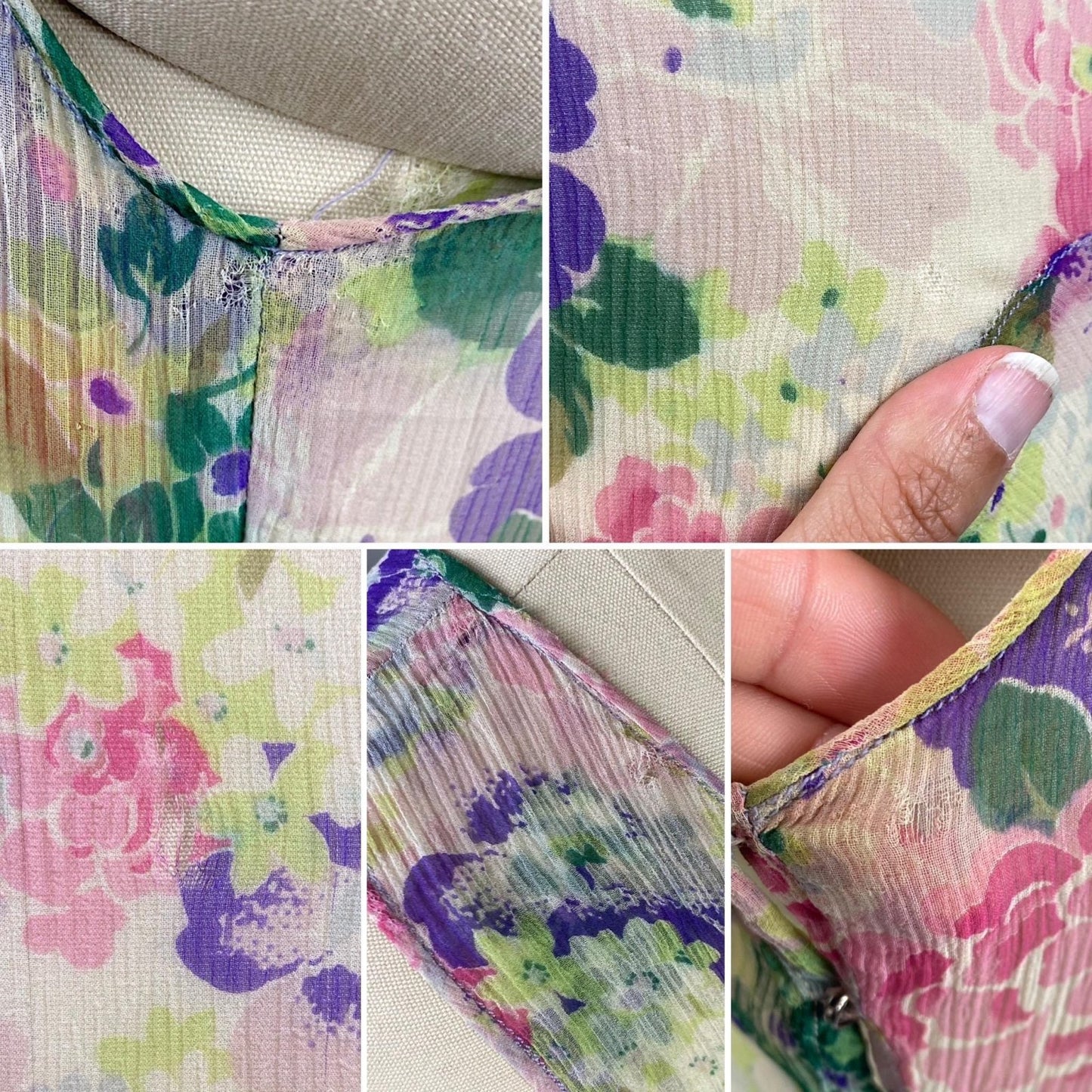 Vintage 1920's - 1930's Dress | Very Sheer Cream Silk Gauze with Bold Floral Print & Gored Skirt | Size XS - Daggers & Dames
