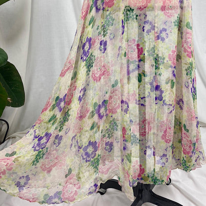 Vintage 1920's - 1930's Dress | Very Sheer Cream Silk Gauze with Bold Floral Print & Gored Skirt | Size XS - Daggers & Dames