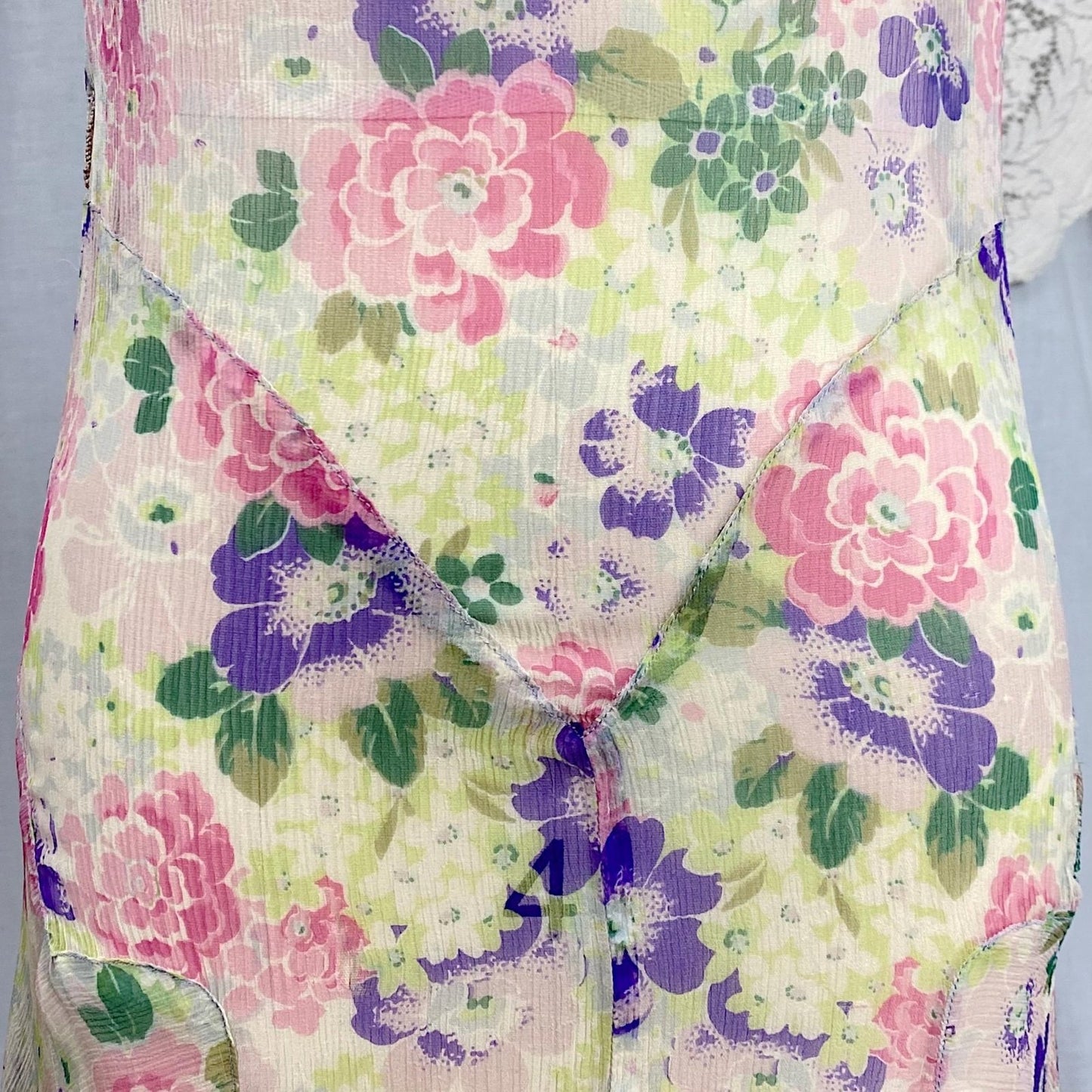 Vintage 1920's - 1930's Dress | Very Sheer Cream Silk Gauze with Bold Floral Print & Gored Skirt | Size XS - Daggers & Dames
