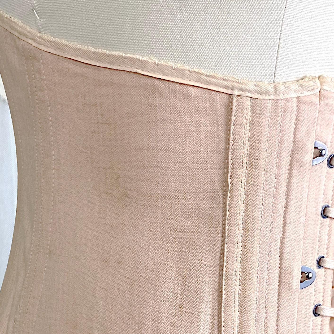 Vintage 1920's - 1930's Front Lacing Corset - Rich Peach Cotton Coutil with Decorative Hemstitching - Size XS, S - By Gossard - Daggers & Dames