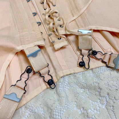 Vintage 1920's - 1930's Front Lacing Corset - Rich Peach Cotton Coutil with Decorative Hemstitching - Size XS, S - By Gossard - Daggers & Dames