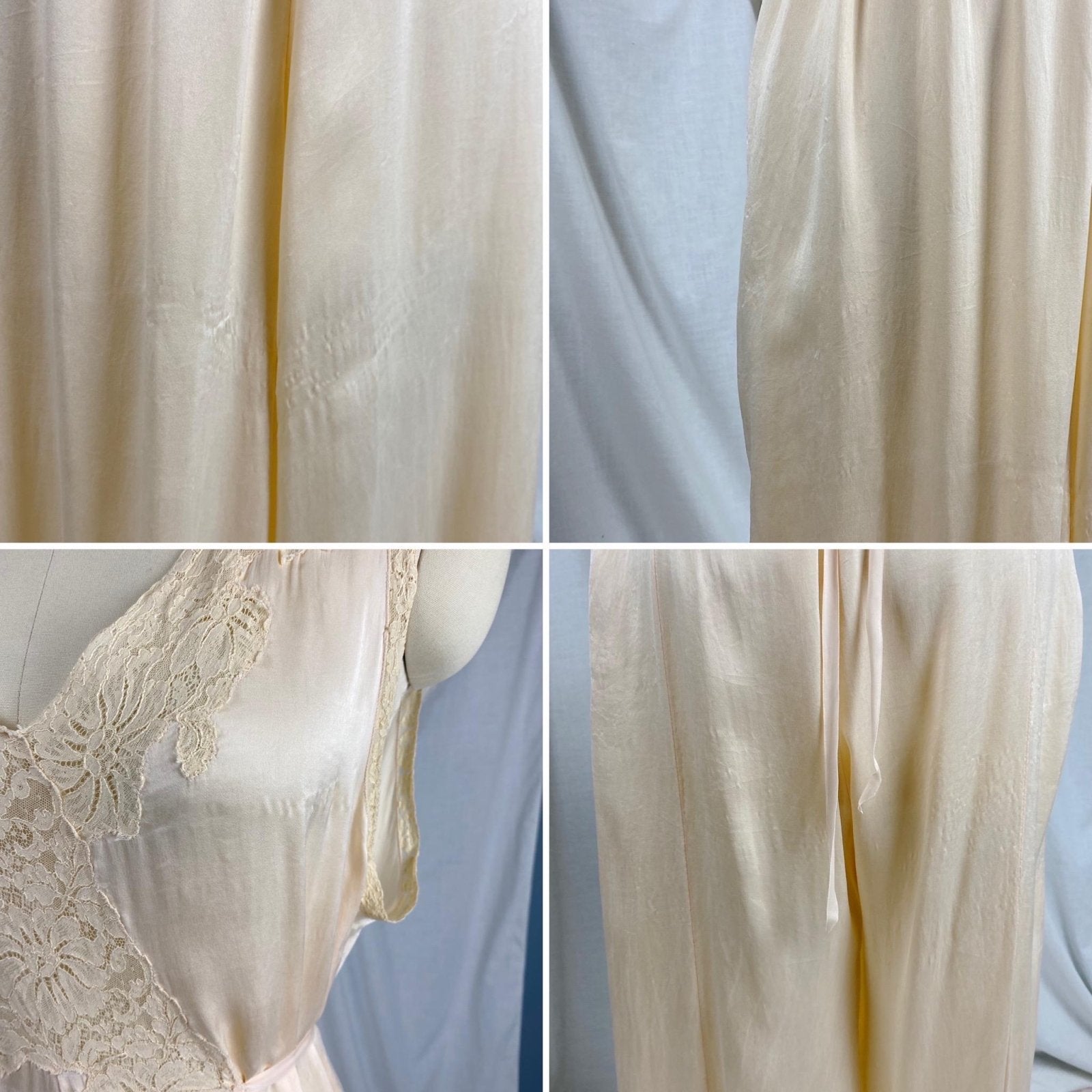 Vintage 1920's - 1930's Jumpsuit Pajamas | Pale Buttercream Silk with Ivory Floral Cotton Lace | Size M - Daggers & Dames