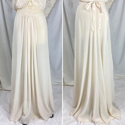 Vintage 1920's - 1930's Nightgown | Bone White Silk with Blouson Bodice & Floral Cutouts | Size S, M - Daggers & Dames