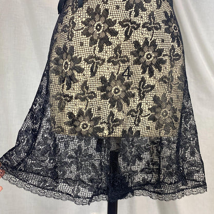 Vintage 1920's - 1930's Step - In Chemise | Sheer Black Filet Lace with Silk Ribbon Tie | Size XS, S - Daggers & Dames
