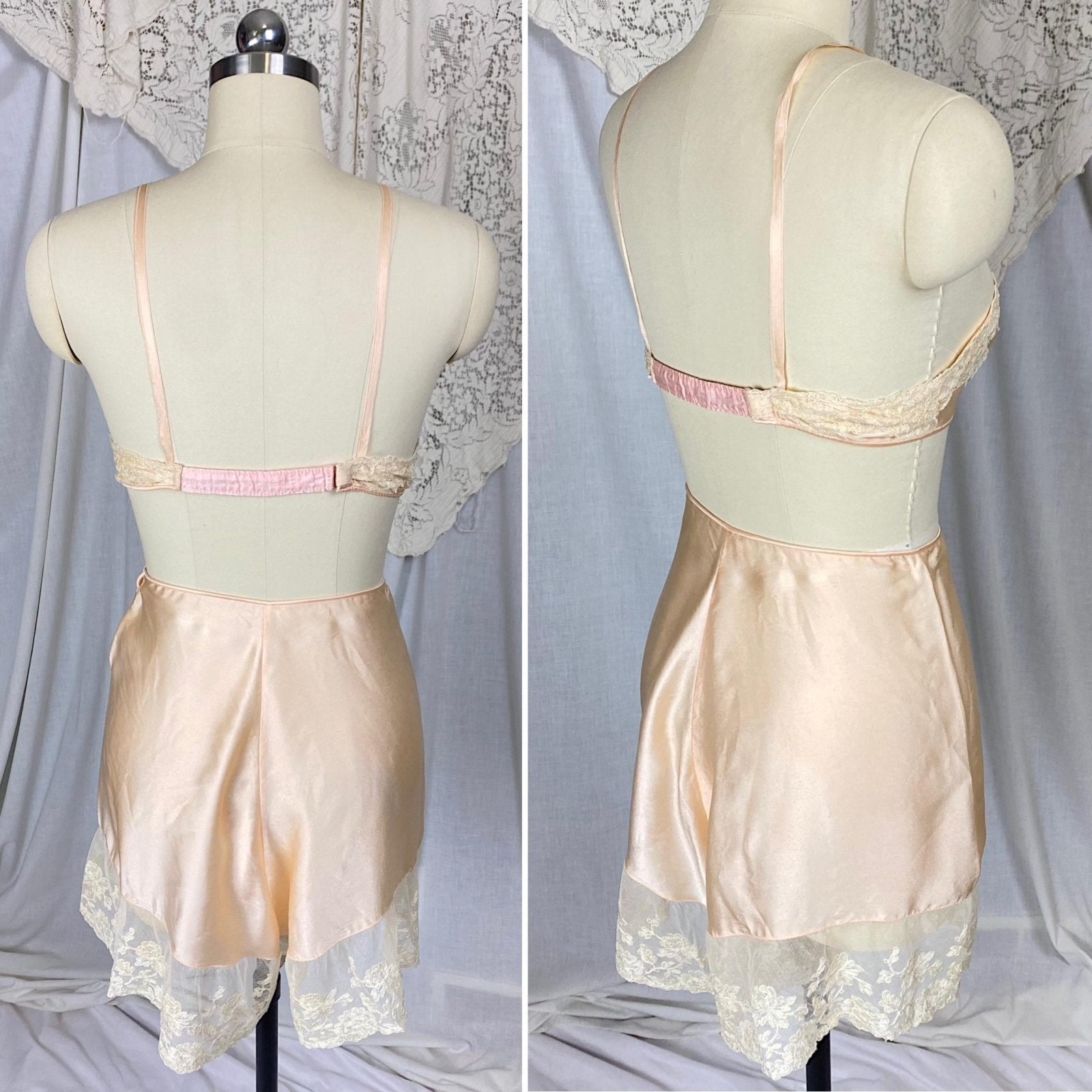 Vintage 1920's - 1930's Tap Pants & Bralette Lingerie Set | Powder Pink Silk with Ivory Alencon Lace | Size S - Daggers & Dames