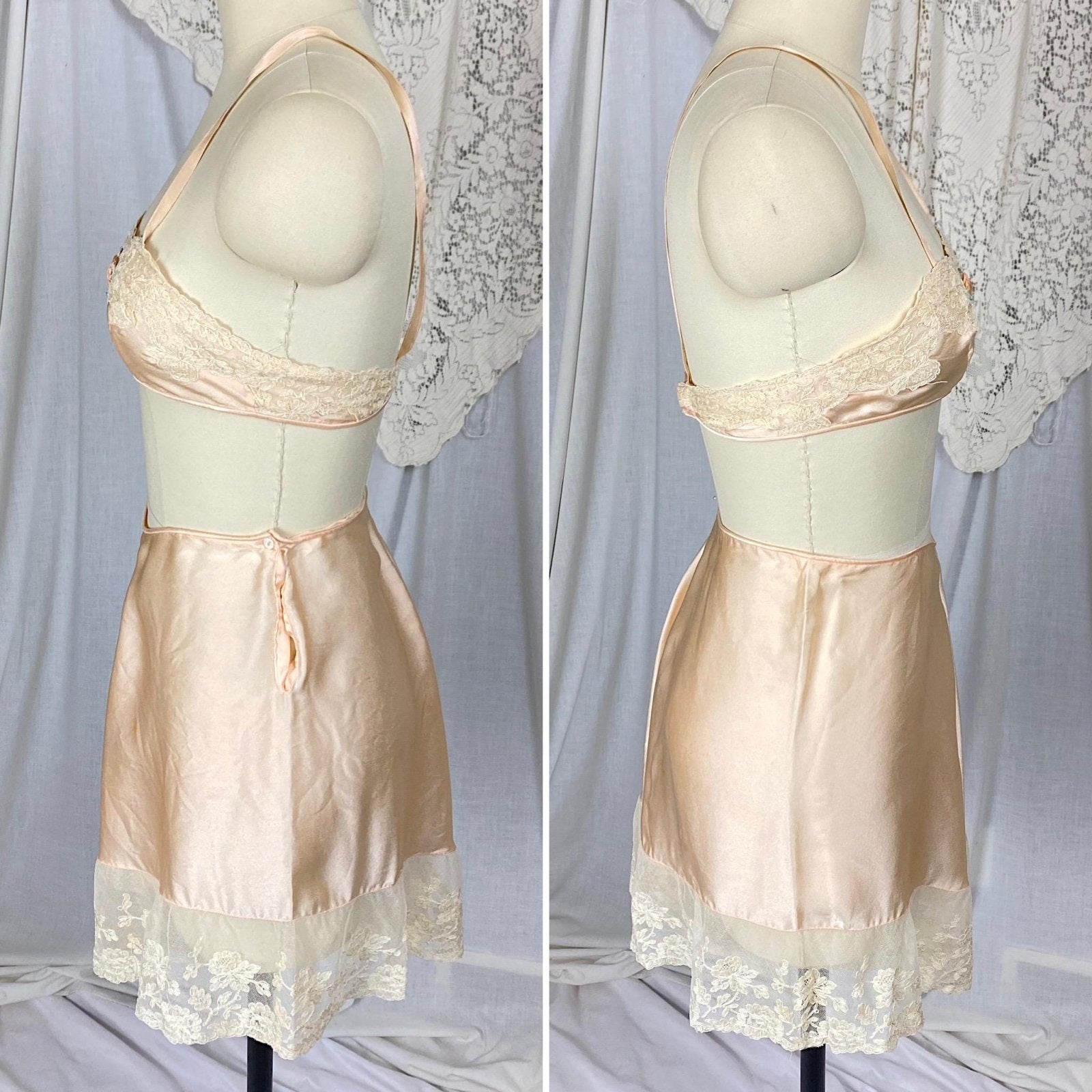 Vintage 1920's - 1930's Tap Pants & Bralette Lingerie Set | Powder Pink Silk with Ivory Alencon Lace | Size S - Daggers & Dames