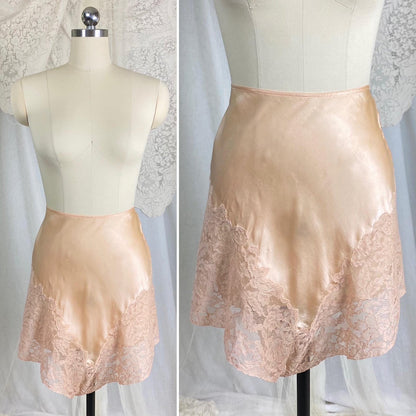 Vintage 1920's - 1930's Tap Pants | Rich Rose Gold Silk Satin with Wide Deep Nude Lace | Size M, LG - Daggers & Dames