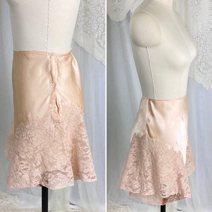Vintage 1920's - 1930's Tap Pants | Rich Rose Gold Silk Satin with Wide Deep Nude Lace | Size M, LG - Daggers & Dames