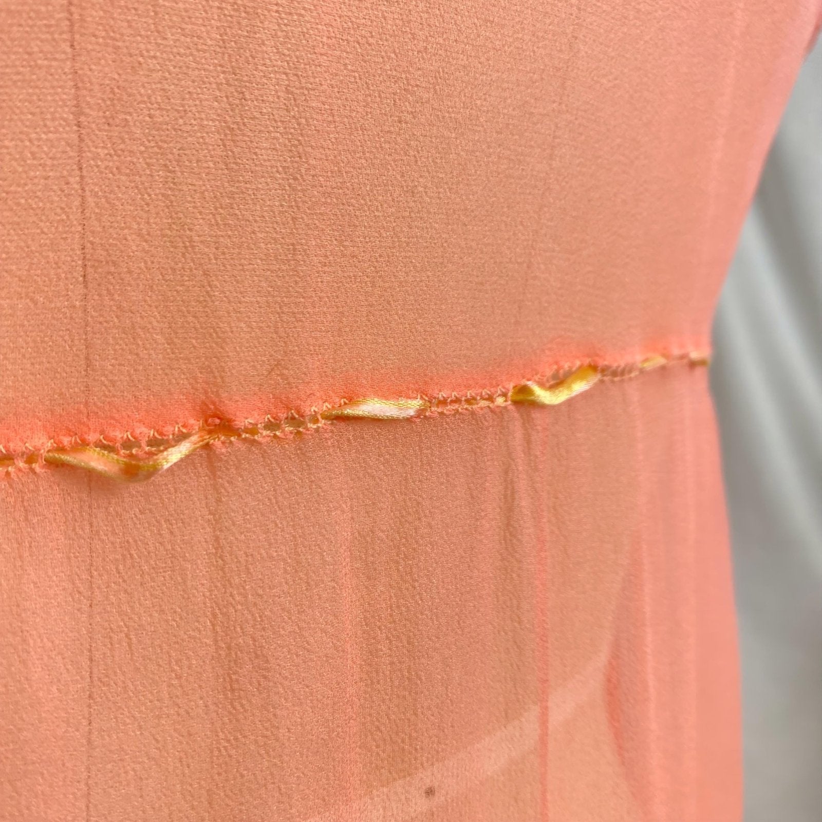 Vintage 1920's Nightgown | Rich Coral Pink Sheer Silk with Ruffled Detail & Rosettes | Size S, M. LG - Daggers & Dames