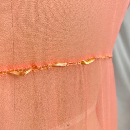 Vintage 1920's Nightgown | Rich Coral Pink Sheer Silk with Ruffled Detail & Rosettes | Size S, M. LG - Daggers & Dames