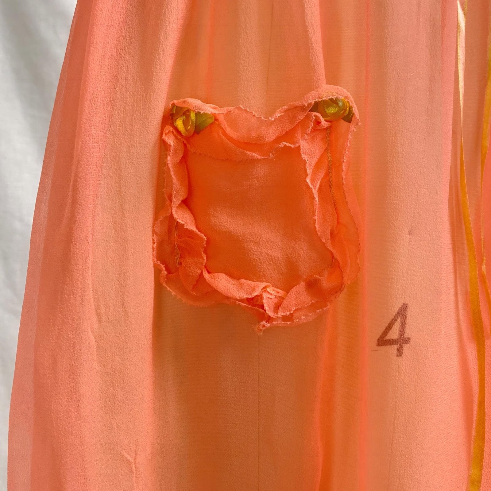 Vintage 1920's Nightgown | Rich Coral Pink Sheer Silk with Ruffled Detail & Rosettes | Size S, M. LG - Daggers & Dames