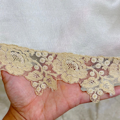 Vintage 1920's Pearl White Silk Nightgown with Grapevine Tambour Lace size XS - Daggers & Dames