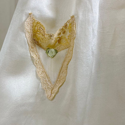 Vintage 1920's Pearl White Silk Nightgown with Grapevine Tambour Lace size XS - Daggers & Dames