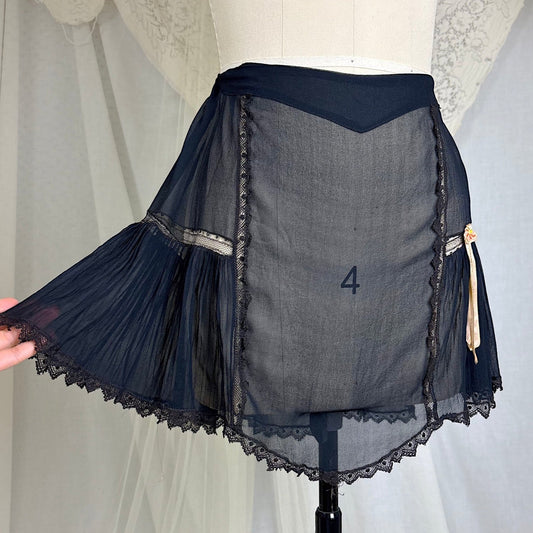 Vintage 1920's Sheer Black Rayon Crepe Tap Pants with Chantilly Lace - Size XS, S, M - Daggers & Dames