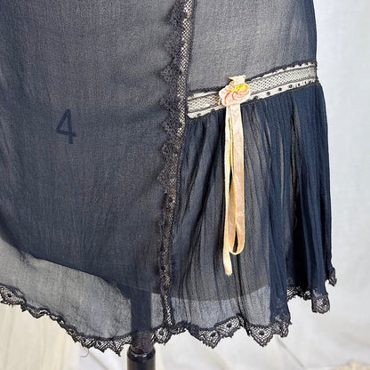 Vintage 1920's Sheer Black Rayon Crepe Tap Pants with Chantilly Lace - Size XS, S, M - Daggers & Dames