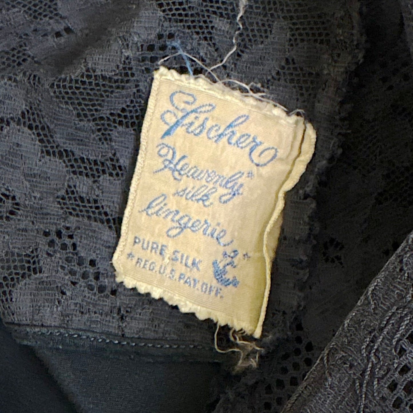 Vintage 1930's - 1940's Deep Indigo blue Silk Satin Slip with Cotton Lace by Fischer's Heavenly, Size S, M - Daggers & Dames