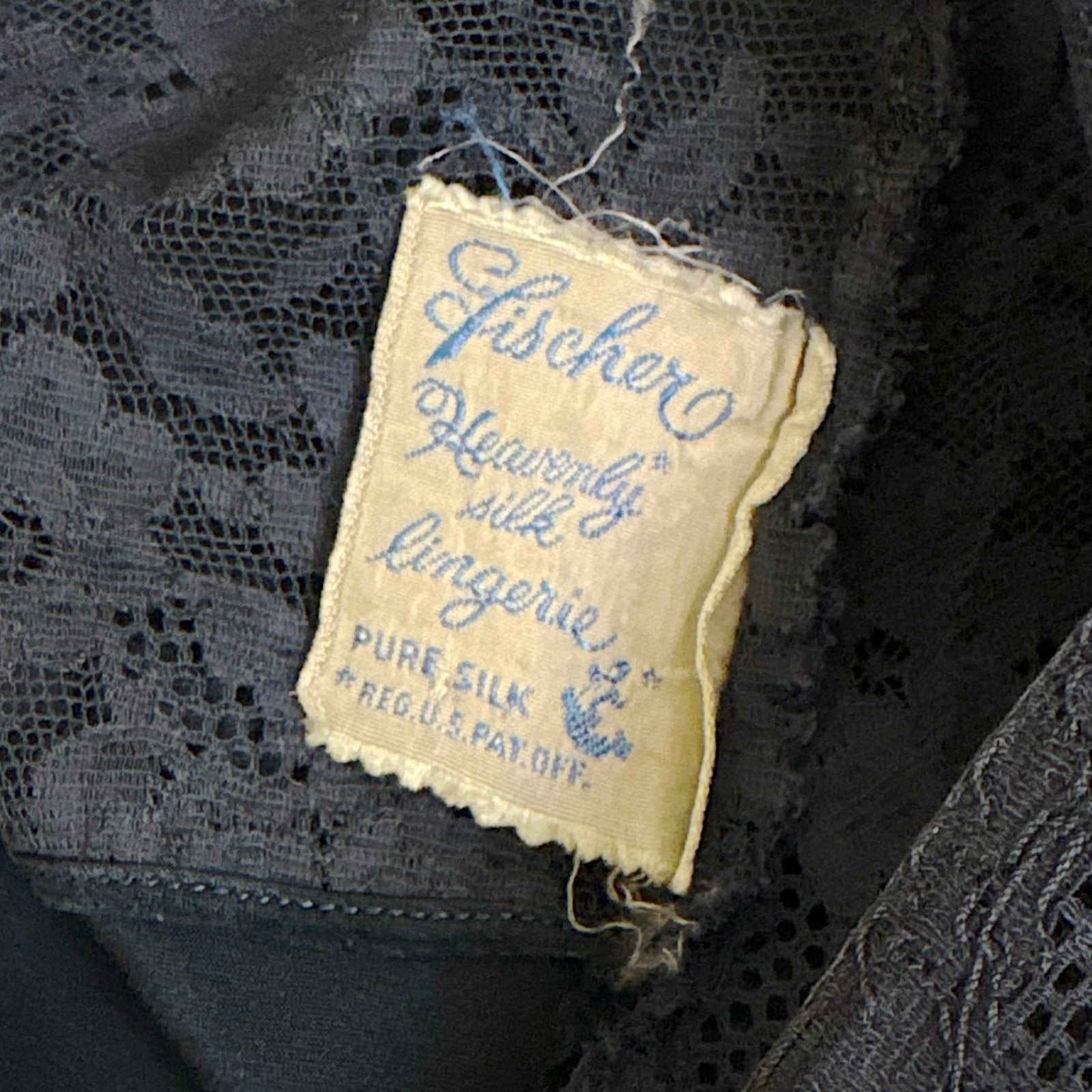 Vintage 1930's - 1940's Deep Indigo blue Silk Satin Slip with Cotton Lace by Fischer's Heavenly, Size S, M - Daggers & Dames