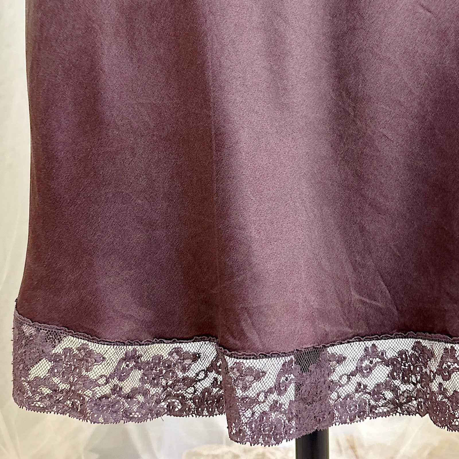 Vintage 1930's - 1940's Deep Mocha Brown Silk Satin with Cotton Lace by Fischer's Heavenly, Size LG, XLG - Daggers & Dames