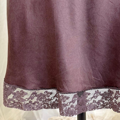 Vintage 1930's - 1940's Deep Mocha Brown Silk Satin with Cotton Lace by Fischer's Heavenly, Size LG, XLG - Daggers & Dames