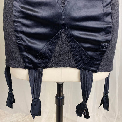 Vintage 1930's - 1940's Girdle - Black Floral Lace with Art Deco Rayon Satin Panels | Size S, M | Fairbelt Dentellastex Tiburce Lebas, Paris - Daggers & Dames