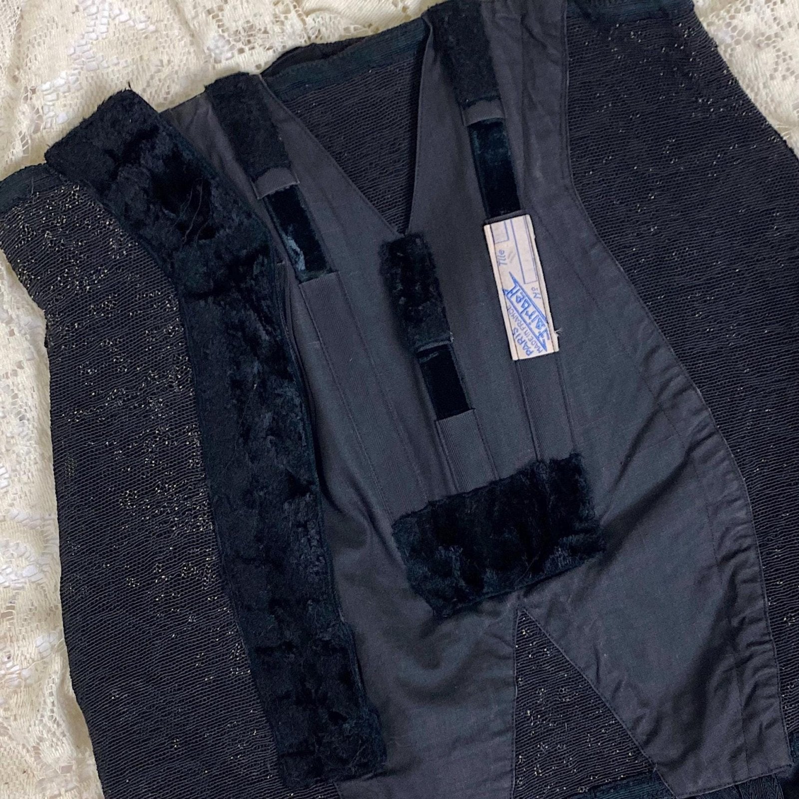 Vintage 1930's - 1940's Girdle - Black Floral Lace with Art Deco Rayon Satin Panels | Size S, M | Fairbelt Dentellastex Tiburce Lebas, Paris - Daggers & Dames