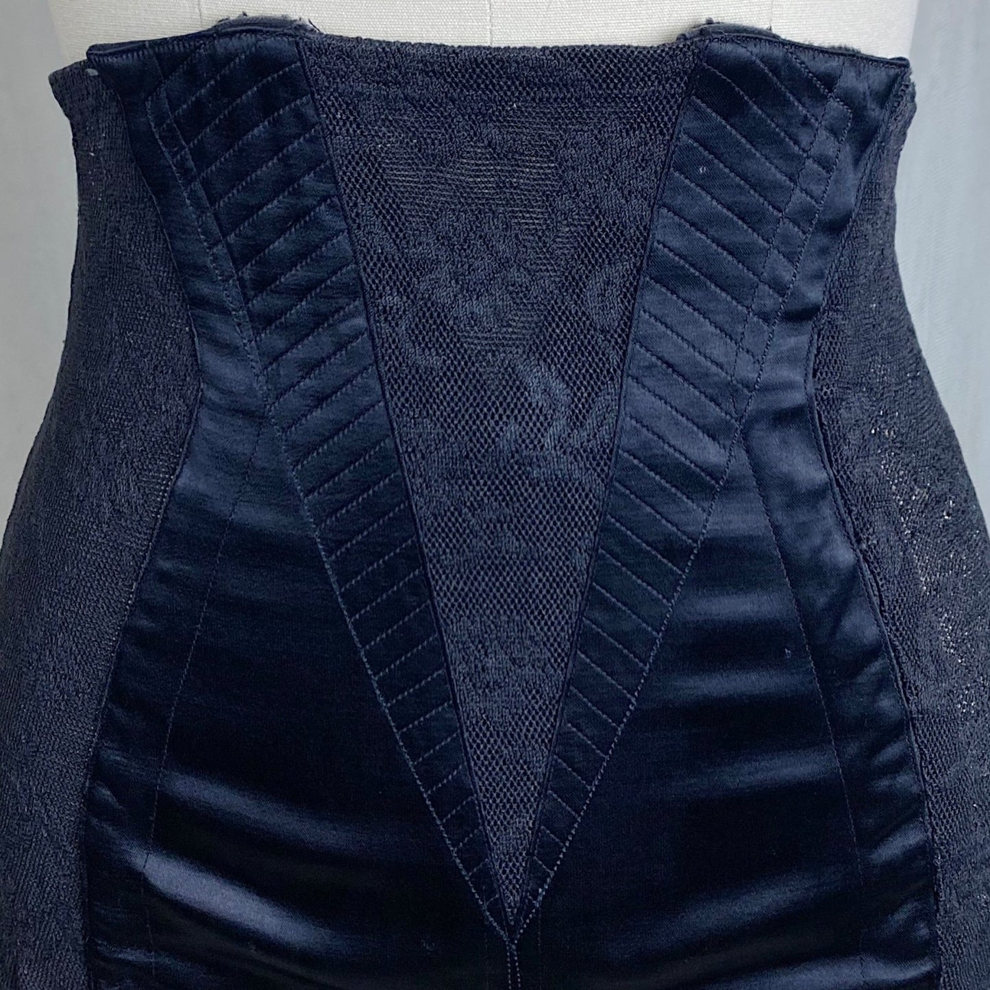 Vintage 1930's - 1940's Girdle - Black Floral Lace with Art Deco Rayon Satin Panels | Size S, M | Fairbelt Dentellastex Tiburce Lebas, Paris - Daggers & Dames