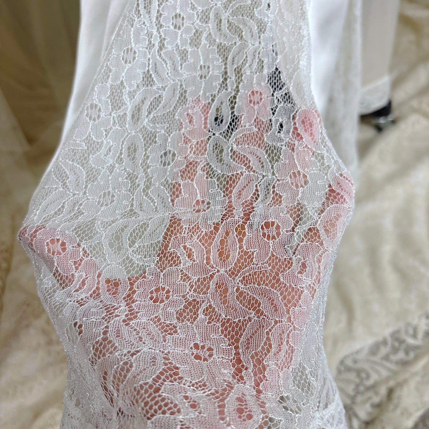 Vintage 1930's - 1940's Pearl White Rayon Satin & Chantilly Lace Nightgown & Bed Jacket Set, size XS - Daggers & Dames