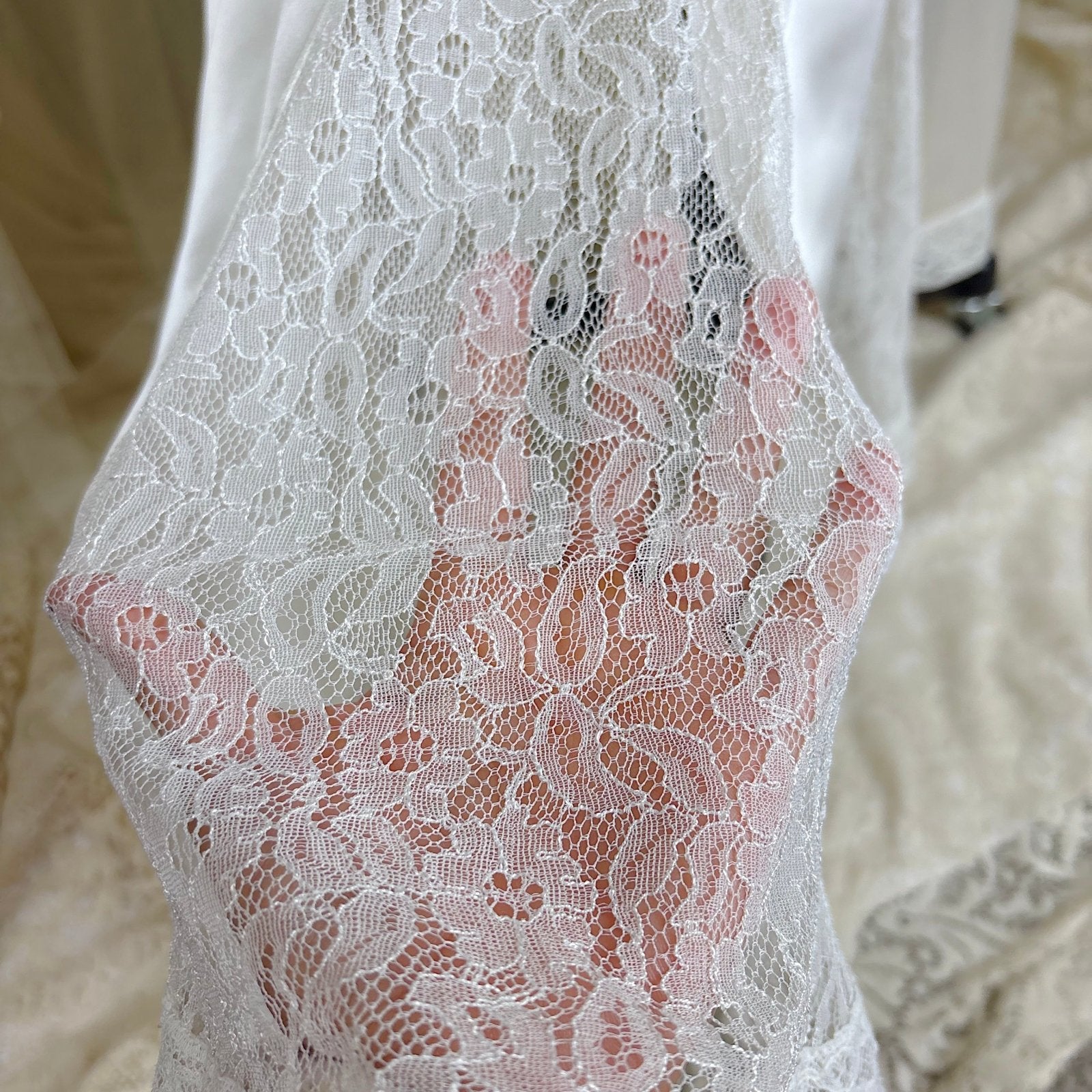 Vintage 1930's - 1940's Pearl White Rayon Satin & Chantilly Lace Nightgown & Bed Jacket Set, size XS - Daggers & Dames