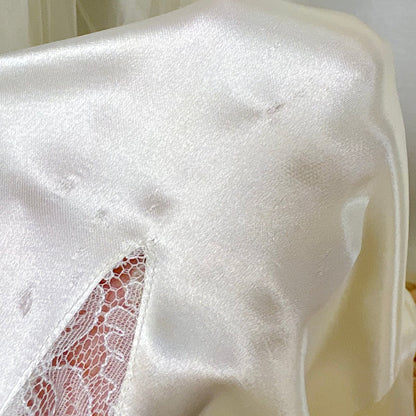 Vintage 1930's - 1940's Pearl White Rayon Satin & Chantilly Lace Nightgown & Bed Jacket Set, size XS - Daggers & Dames