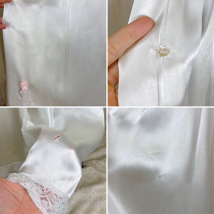 Vintage 1930's - 1940's Pearl White Rayon Satin & Chantilly Lace Nightgown & Bed Jacket Set, size XS - Daggers & Dames