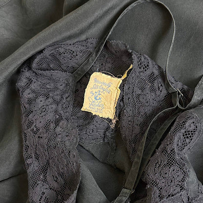 Vintage 1930's - 1940's Slip - Deep Indigo Blue Silk with Intricate Lace Detail - by Fischer's Heavenly Lingerie, size S, M - Daggers & Dames