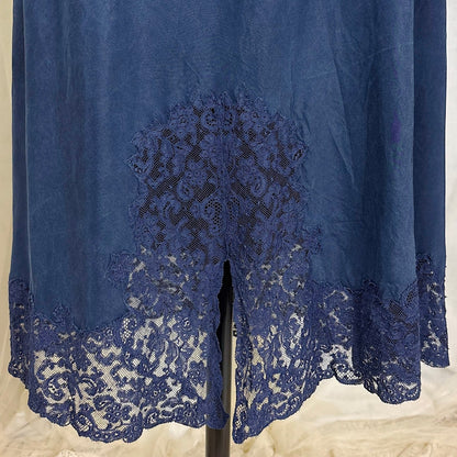 Vintage 1930's - 1940's Slip - Deep Indigo Blue Silk with Intricate Lace Detail - by Fischer's Heavenly Lingerie, size S, M - Daggers & Dames