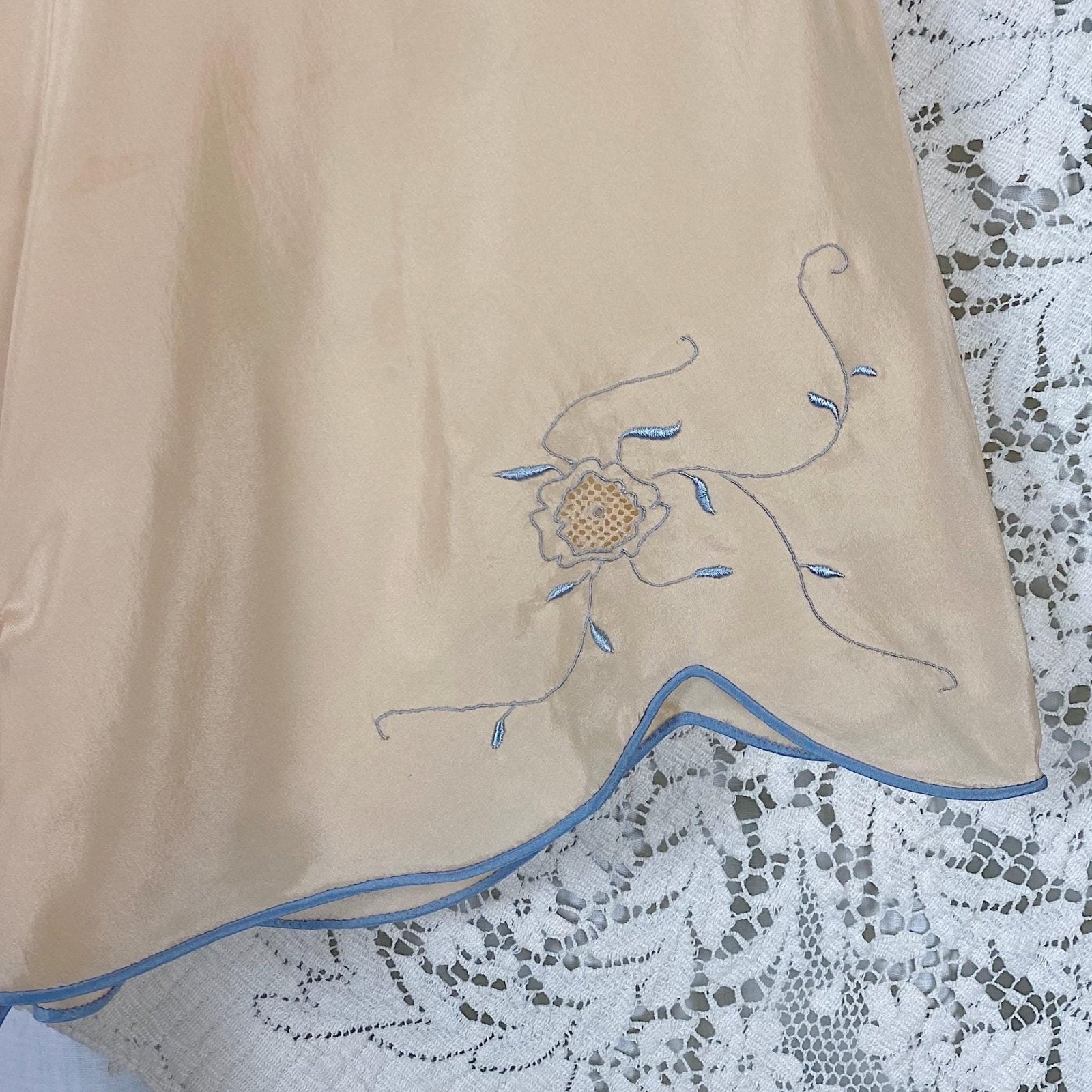 Vintage 1930's - 1940's Tap Pants | Peach Silk with Cornflower Blue Trim | Size S | By Carson, Pirie, Scott & Co. - New with Tags - Daggers & Dames