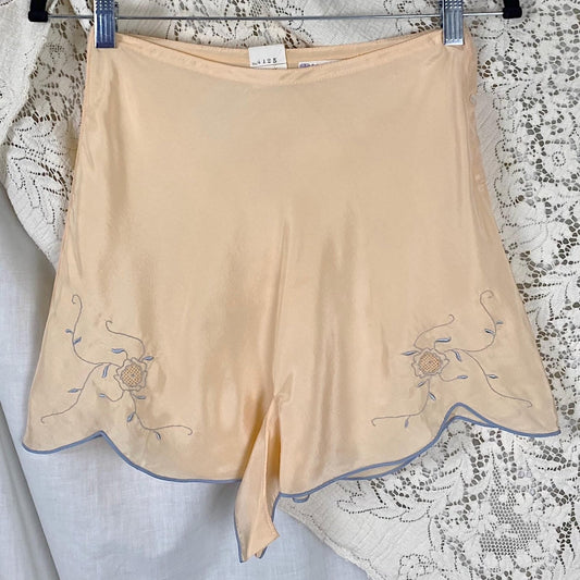 Vintage 1930's - 1940's Tap Pants | Peach Silk with Cornflower Blue Trim | Size S | By Carson, Pirie, Scott & Co. - New with Tags - Daggers & Dames