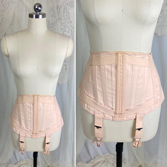 Vintage 1930's Abdominal Support Corset - Light Peach Cotton with Rear Corset Lacing - Size M, LG - By Munter's Nulife - Daggers & Dames