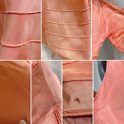 Vintage 1930's Avant Garde Dress & Jacket Set - High Sheen Peach Rayon Taffeta with Piping - Size XS - Daggers & Dames