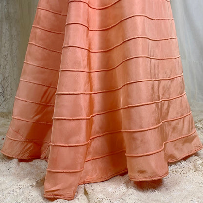 Vintage 1930's Avant Garde Dress & Jacket Set - High Sheen Peach Rayon Taffeta with Piping - Size XS - Daggers & Dames