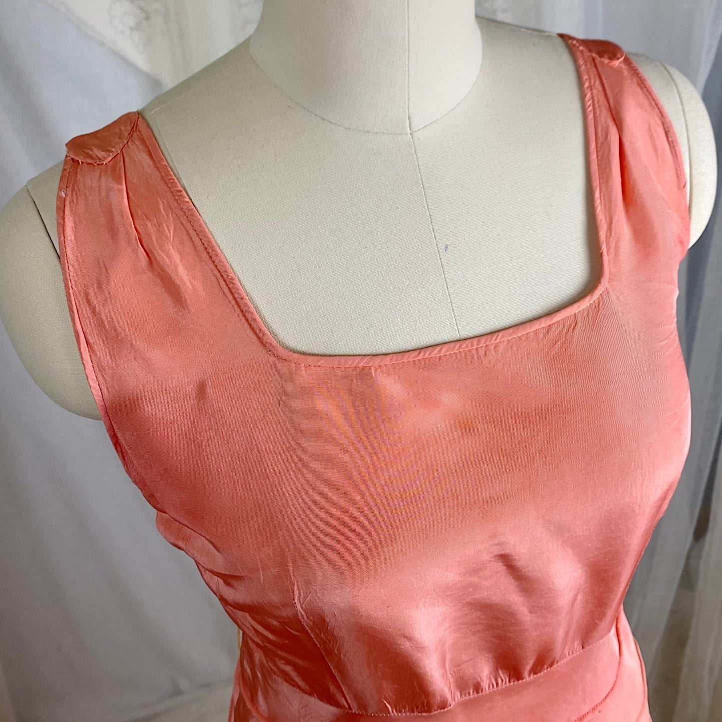 Vintage 1930's Avant Garde Dress & Jacket Set - High Sheen Peach Rayon Taffeta with Piping - Size XS - Daggers & Dames