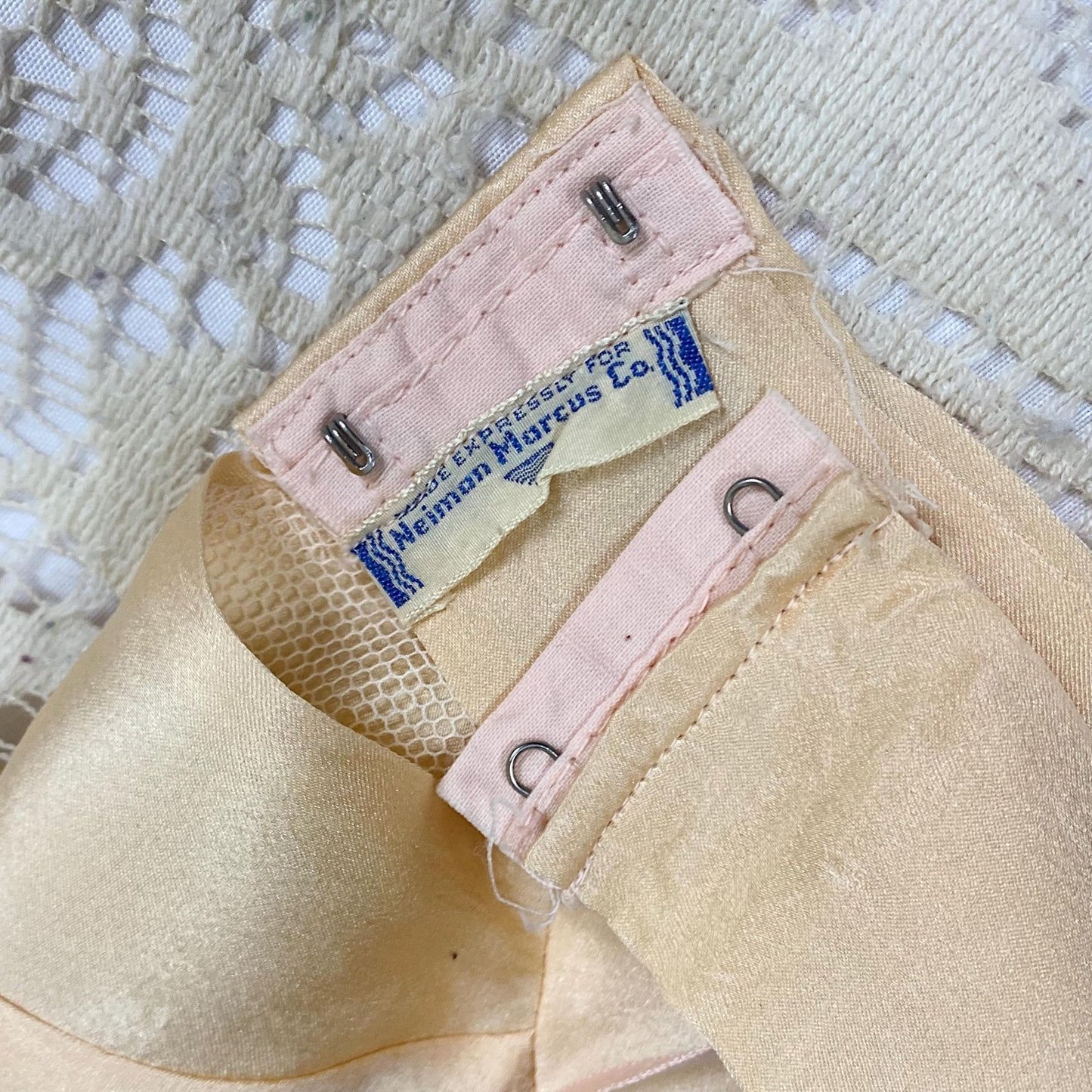Vintage 1930's Bralette & Tap Pants Set | Rich Golden Champagne Silk with Warm Nude Lace | Size XS, S | By Neiman Marcus - Daggers & Dames