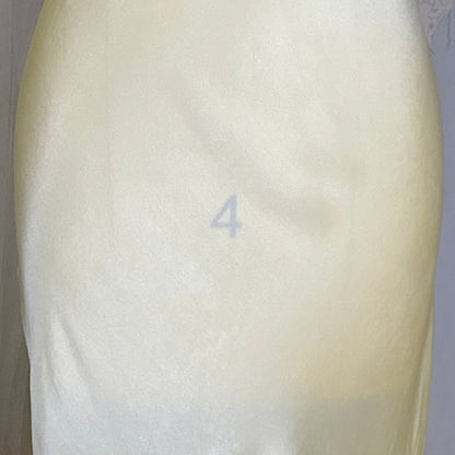 Vintage 1930's Buttercream Yellow Silk Satin Nightgown with Pale Green Ribbon & Scalloped Hem, size S, M, LG - Daggers & Dames