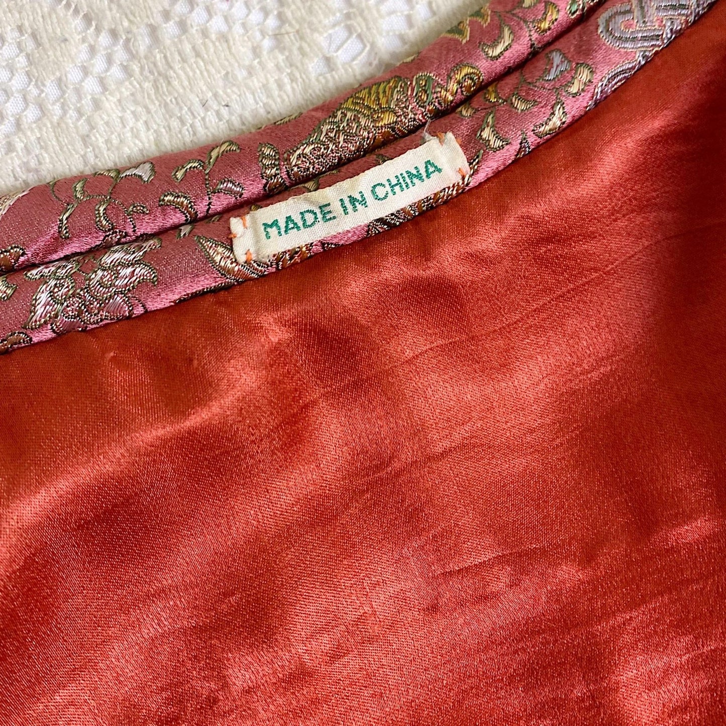 Vintage 1930's Chinese Lounge Set | Rust Red Silk Pants with Rich Mauve & Botanical Brocade Print Trapunto Top | S, M - Daggers & Dames