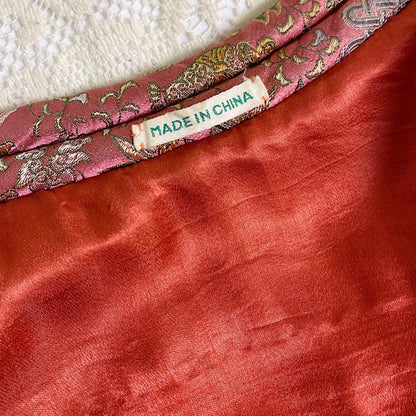 Vintage 1930's Chinese Lounge Set | Rust Red Silk Pants with Rich Mauve & Botanical Brocade Print Trapunto Top | S, M - Daggers & Dames