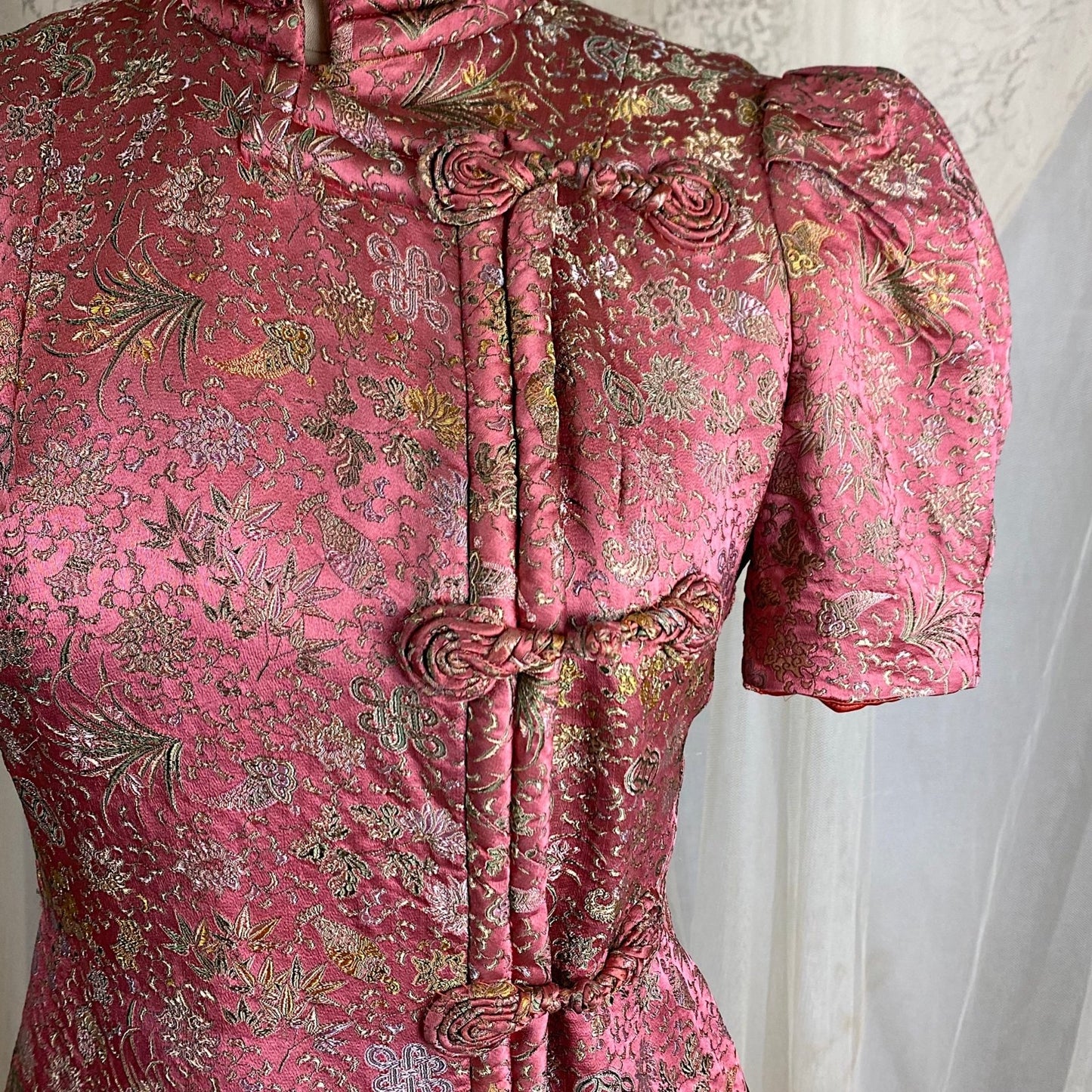 Vintage 1930's Chinese Lounge Set | Rust Red Silk Pants with Rich Mauve & Botanical Brocade Print Trapunto Top | S, M - Daggers & Dames